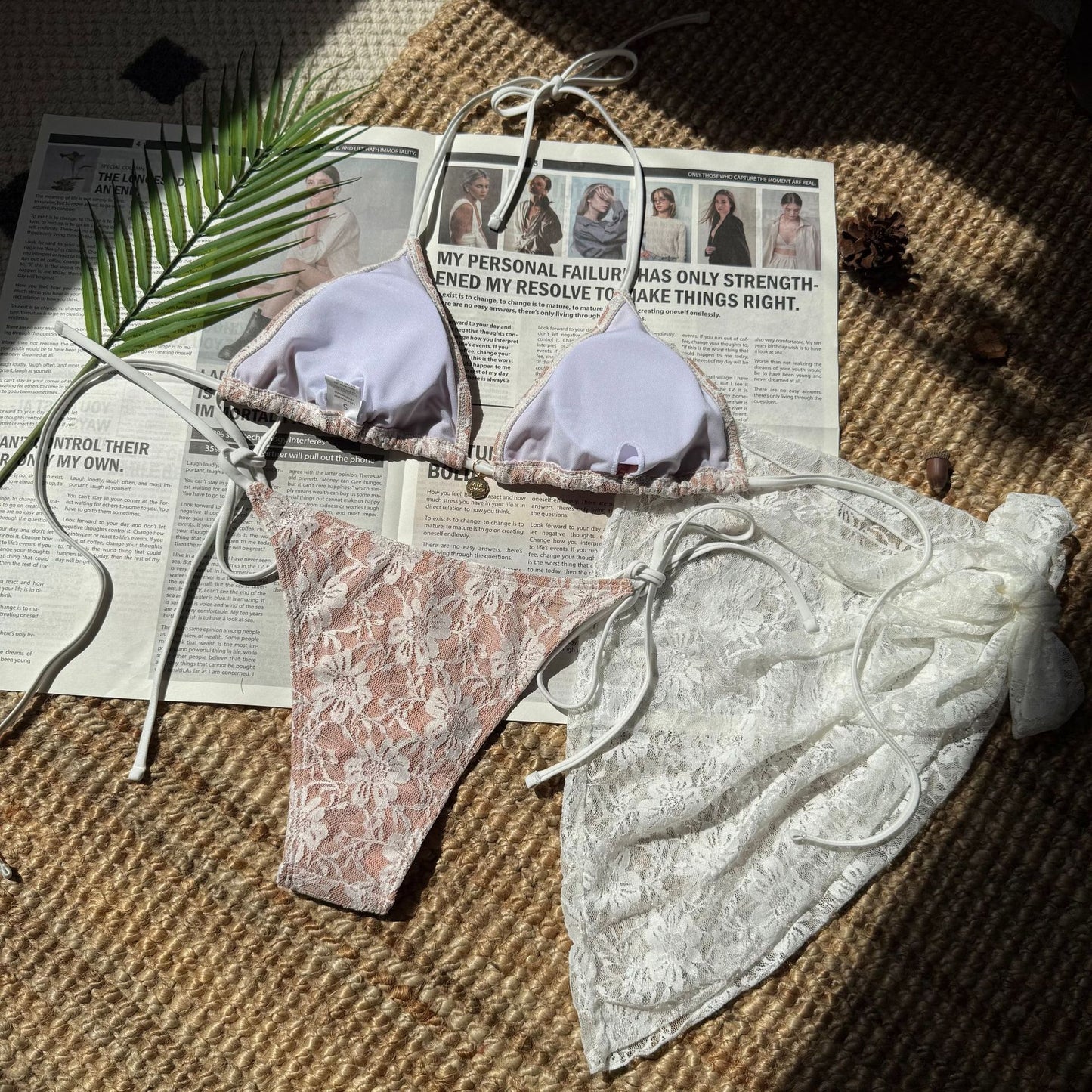 Lace Three Piece Bikini Set with Mesh Skirt | noémi