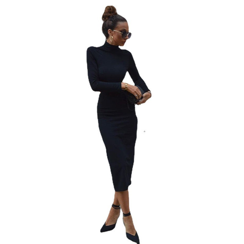 Backless Turtleneck Long Sleeve Bodycon Dress | noémi