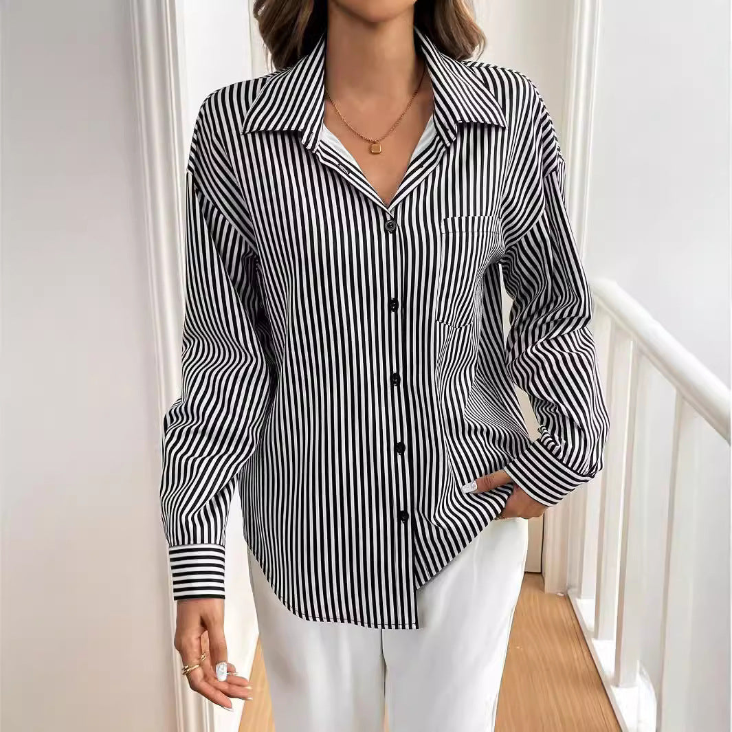 Striped Button Up Shirt with Back Bow Front Detail | Long Sleeve | noémi