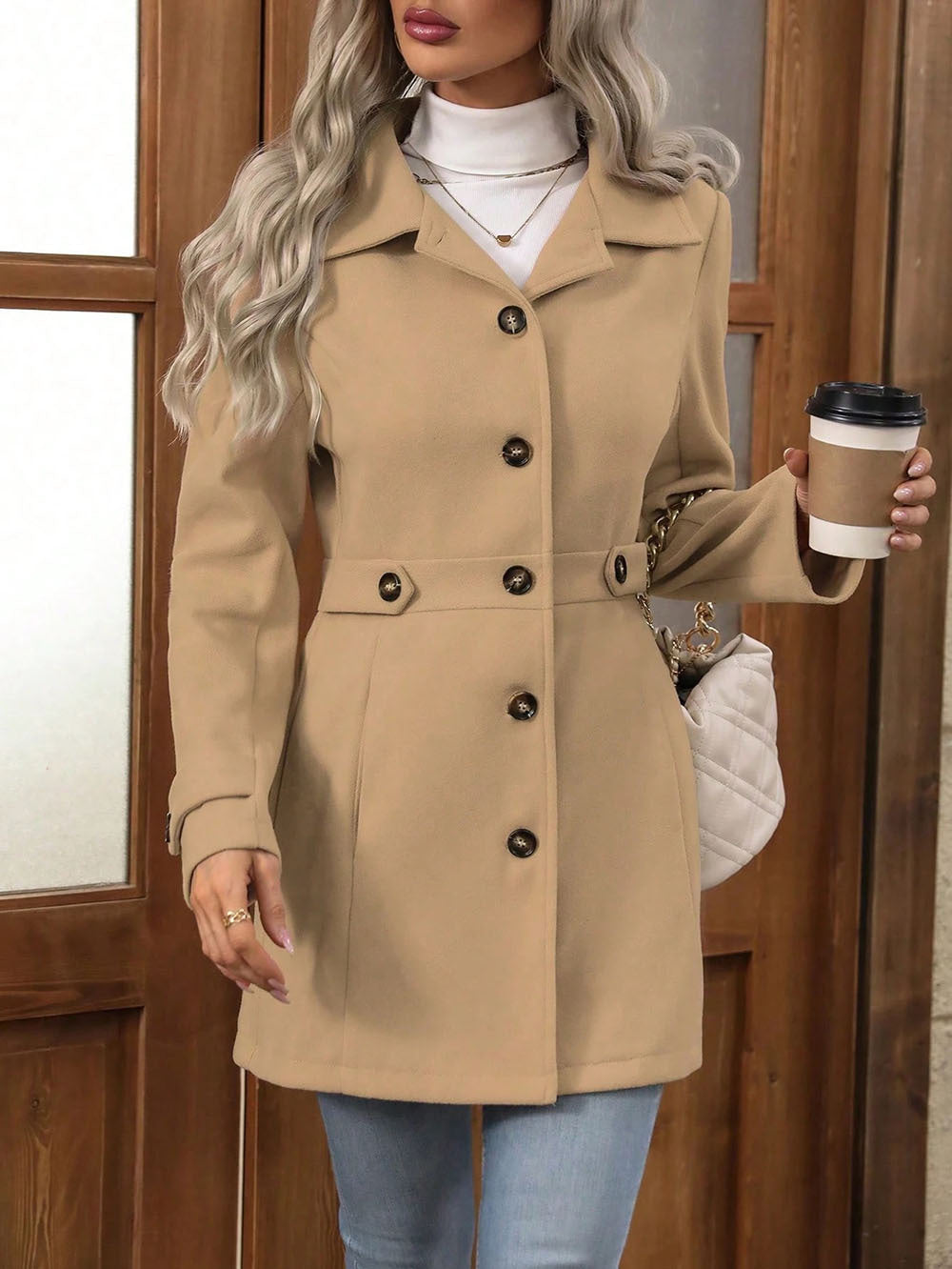 Wool Blend Trench Coat for Women | Slim Fit, Double Breasted | noémi