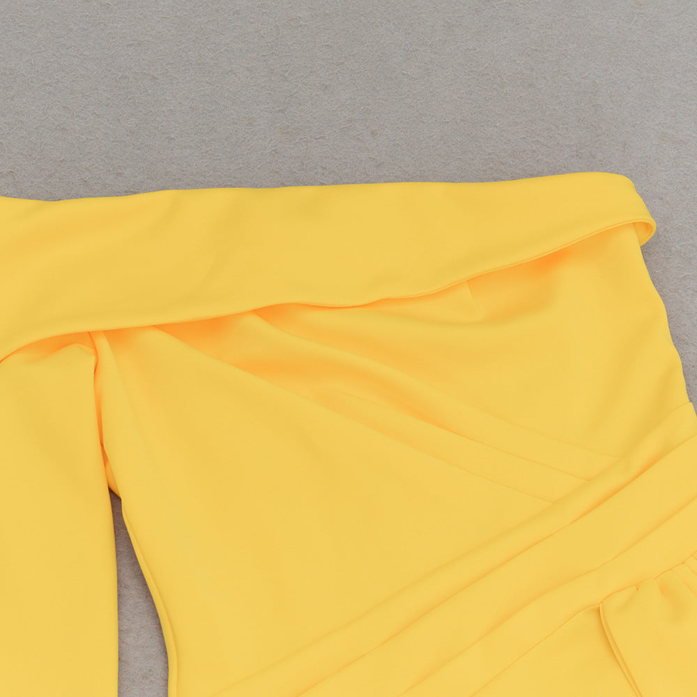 One Shoulder Diagonal Collar Split Hem Bodycon Dress | noémi