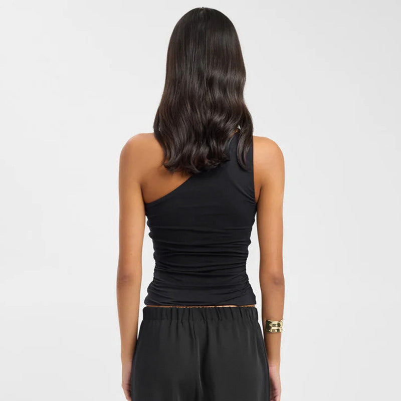 One Shoulder Cutout Top with Gold Ring | White Slim Fit Summer Tank | noémi