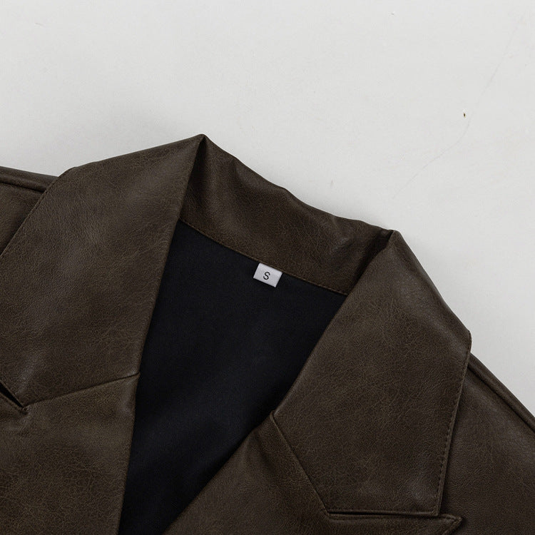 Women's Retro Faux Leather Skirt Set | Long Sleeve Cutout Top & High Waist Skirt | noémi