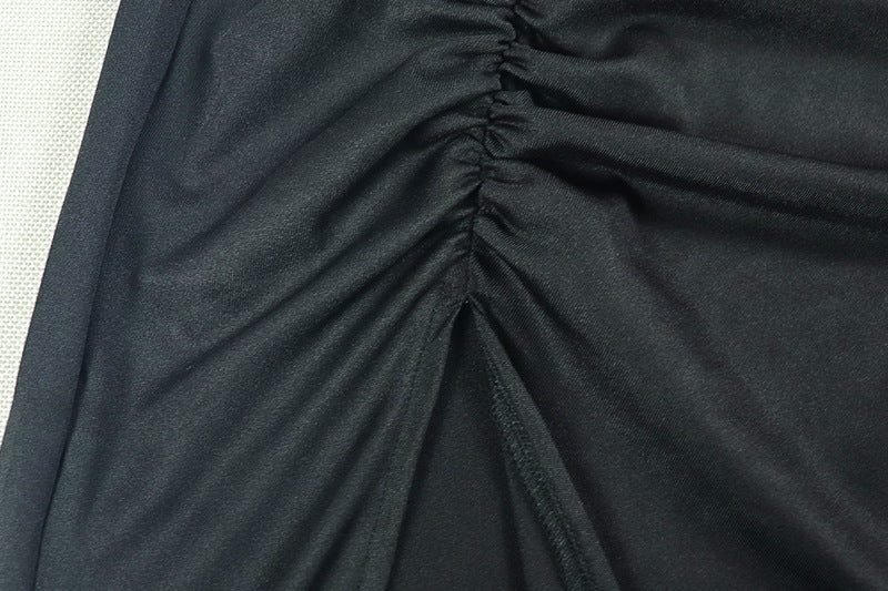 Black One Shoulder Ruffle Halter Gown | High Slit Dress | noémi