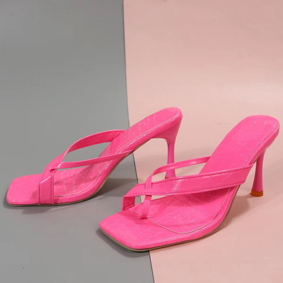 High Heel Flip Flops | Square Toe Stiletto Sandals with Stylish Sub Pattern | noémi