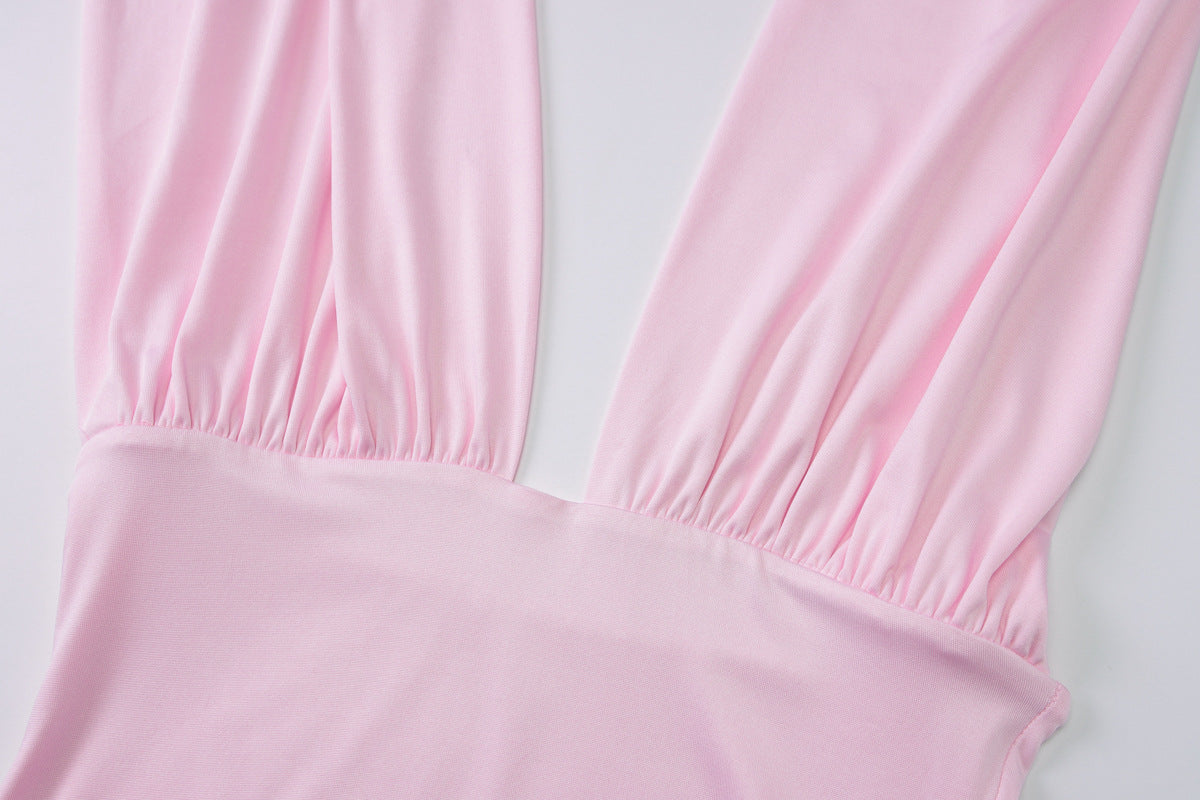 Plunge Halter Top | Draped Deep VNeck, Stretch Waist, Backless Summer Top | noémi