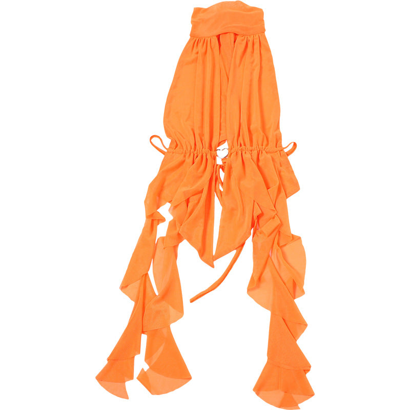 Summer Women’s Mesh Cutout Halter Top | LaceUp Backless Tassel Vest | noémi