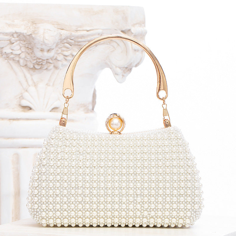 Elegant Pearl Evening Bag | White Clutch with Gold Chain for Parties & Events | noémi