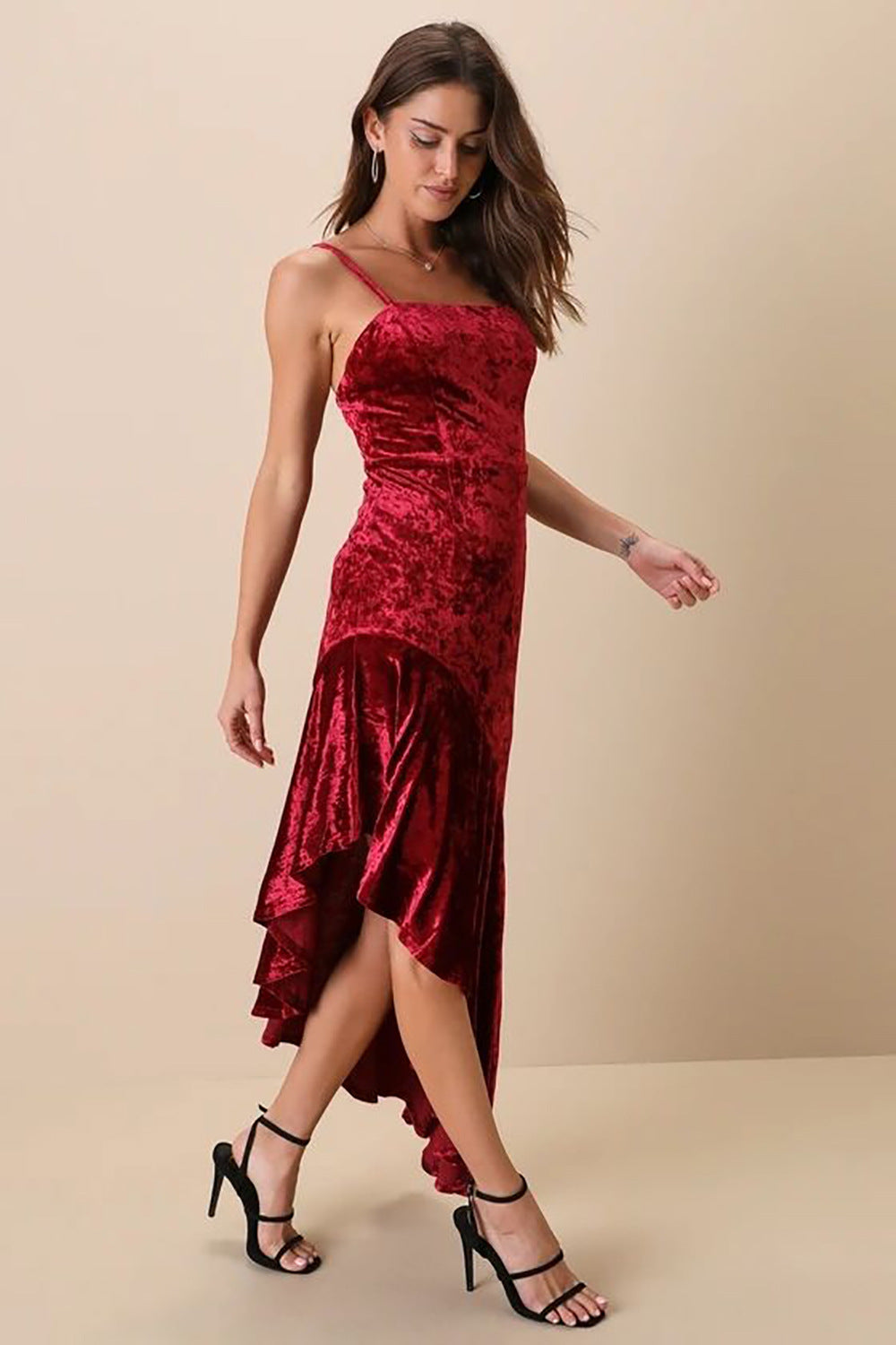 Velvet Mini Dress | Cowl Neck, Spaghetti Straps & Flared Hem | noémi