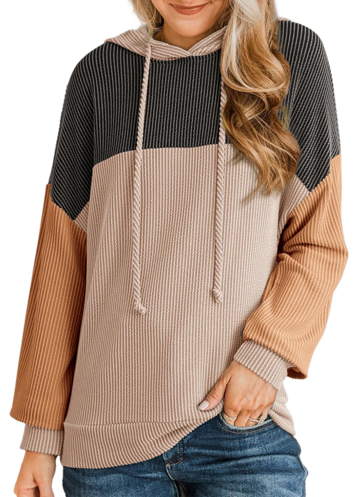 Colorblock Hoodie for Women | Twist Stripe Loose Long Sleeve Sweater | noémi