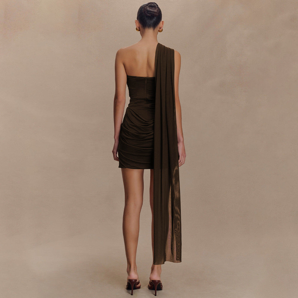 Summer Pleated Tube Top Dress Ribbon Detail, Strapless, Bodycon Fit | noémi