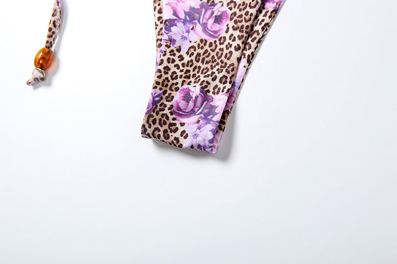 Purple Floral & Leopard Print Micro Bikini Set | Triangle Top & Tie Side Bottoms | noémi