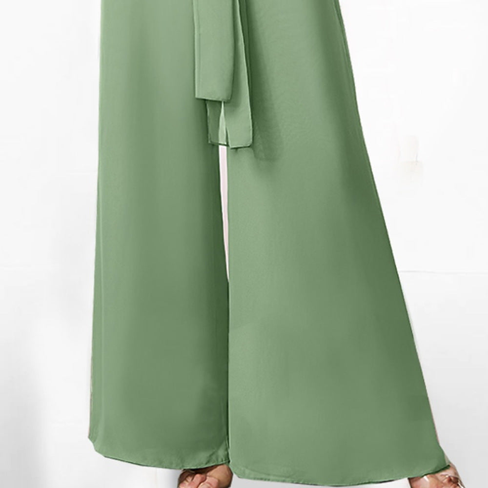 Sage Green Sleeveless Halter Jumpsuit | High Waist Wide Leg Summer Outfit | noémi
