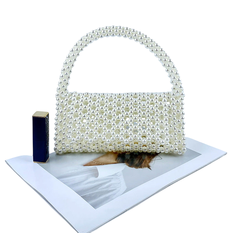 Triangle Beaded Shoulder Bag – Handmade Cutout Design, White, One Size | noémi