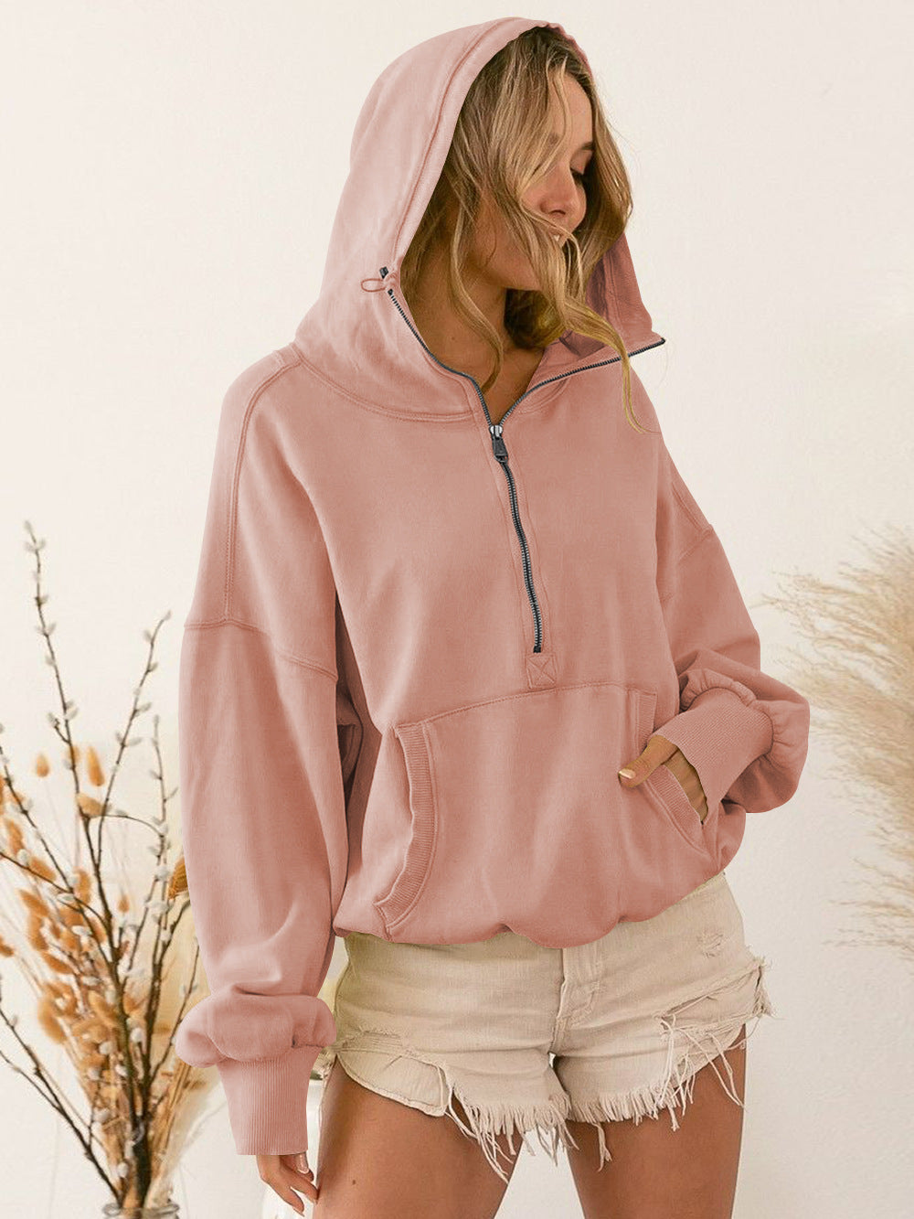 Womens Hooded Sweatshirt | Sports Hoodie with Zipper & Drawstring Long Sleeve Top | noémi