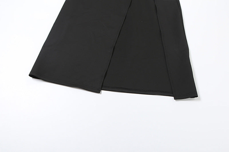 Womens Long Sleeve High Slit Dress with Stand Collar and Cutout Detail | noémi