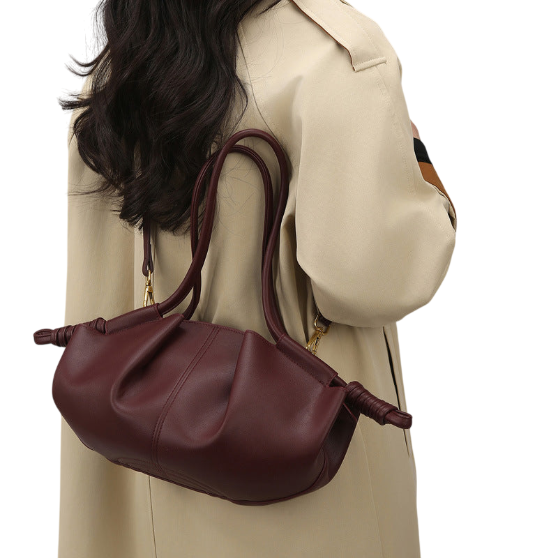 Textured Cloud Shoulder Bag – Faux-Leather Office Tote, Red | noémi