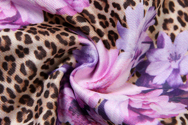 Purple Floral & Leopard Print Micro Bikini Set | Triangle Top & Tie Side Bottoms | noémi