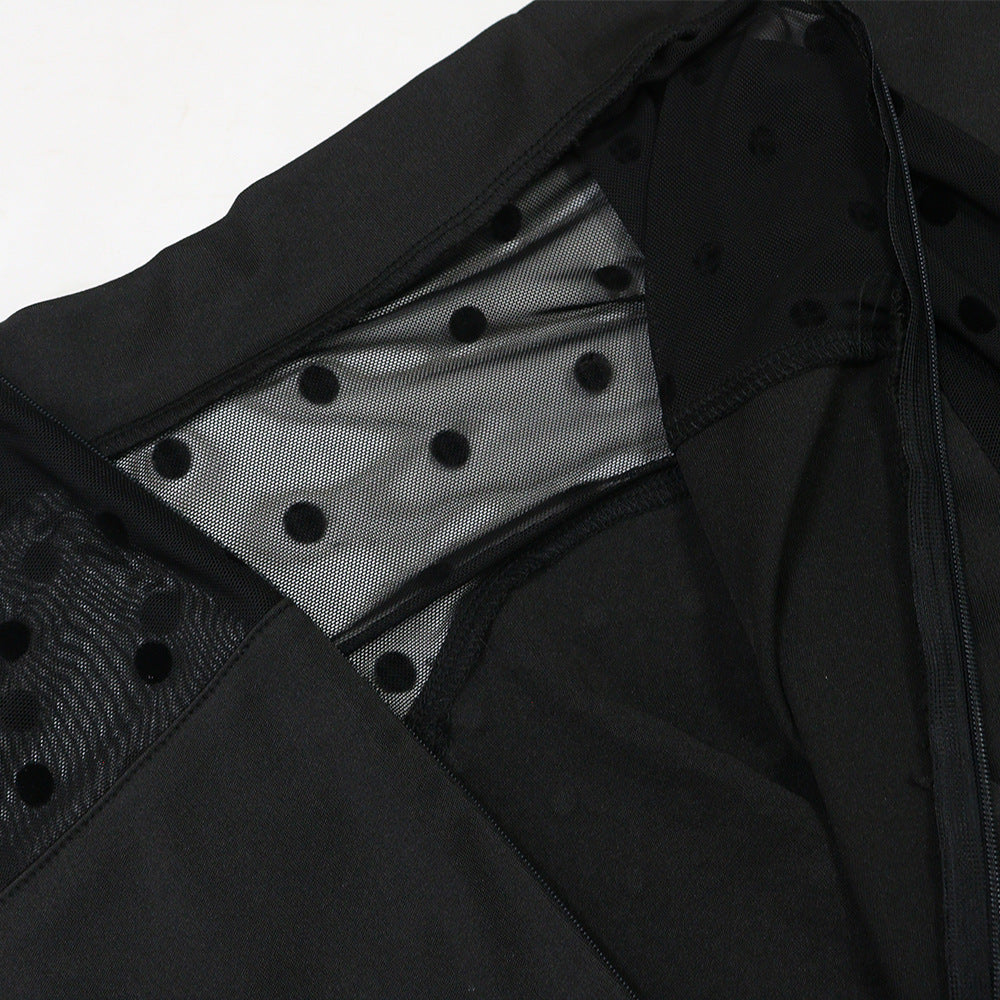 Mesh Long Sleeve Patchwork Dress | Slim Fit, Waist Enhancing, High Slit Formal Gown for Women | noémi