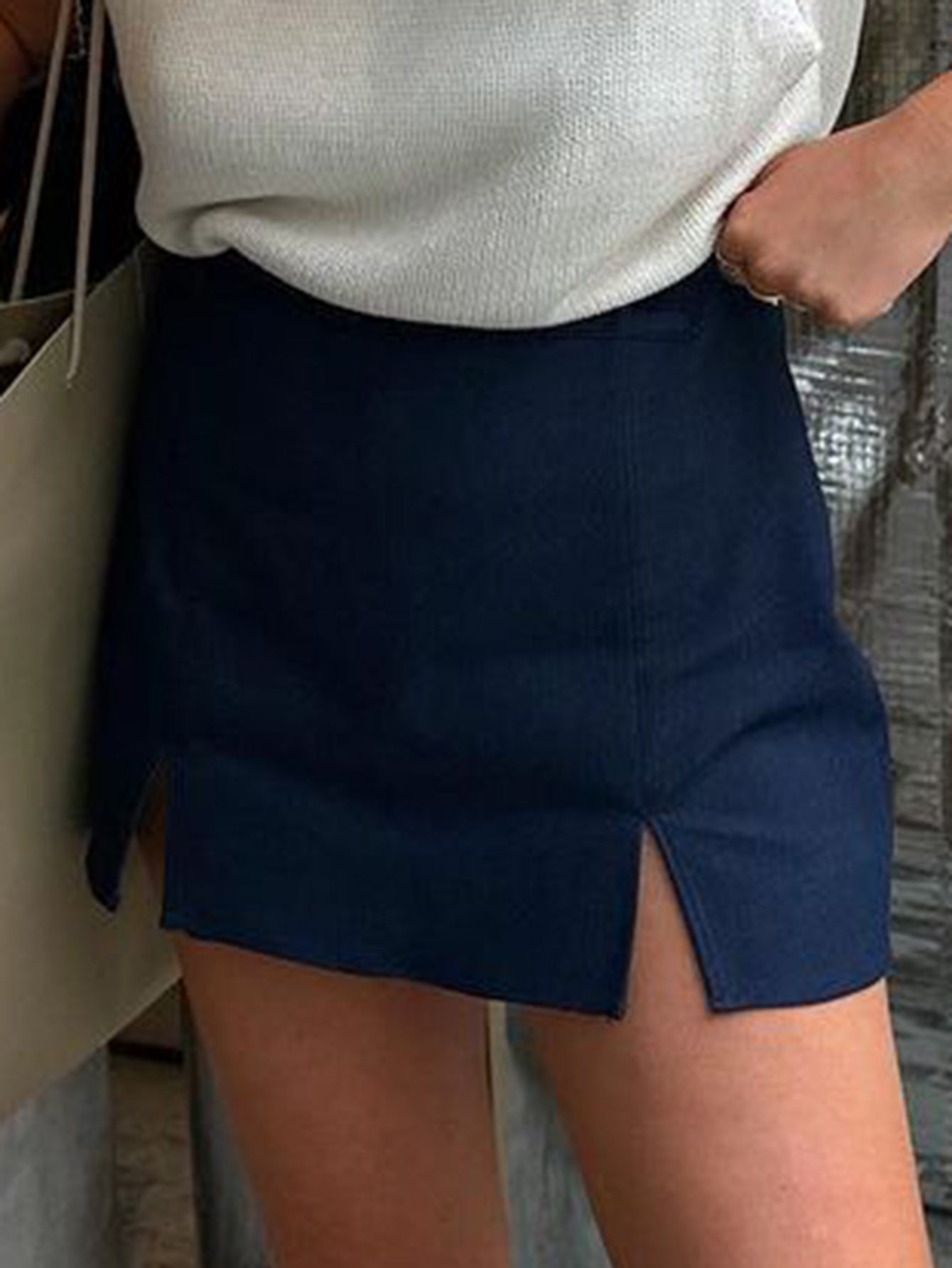 Navy Mini Skirt with Front Slit | High Waisted | noémi