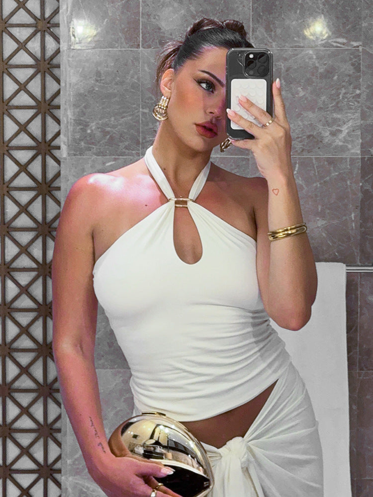Sleeveless Halter Neck Cutout Backless Tight Vest Top | Hollow Out Clubwear Tank | noémi