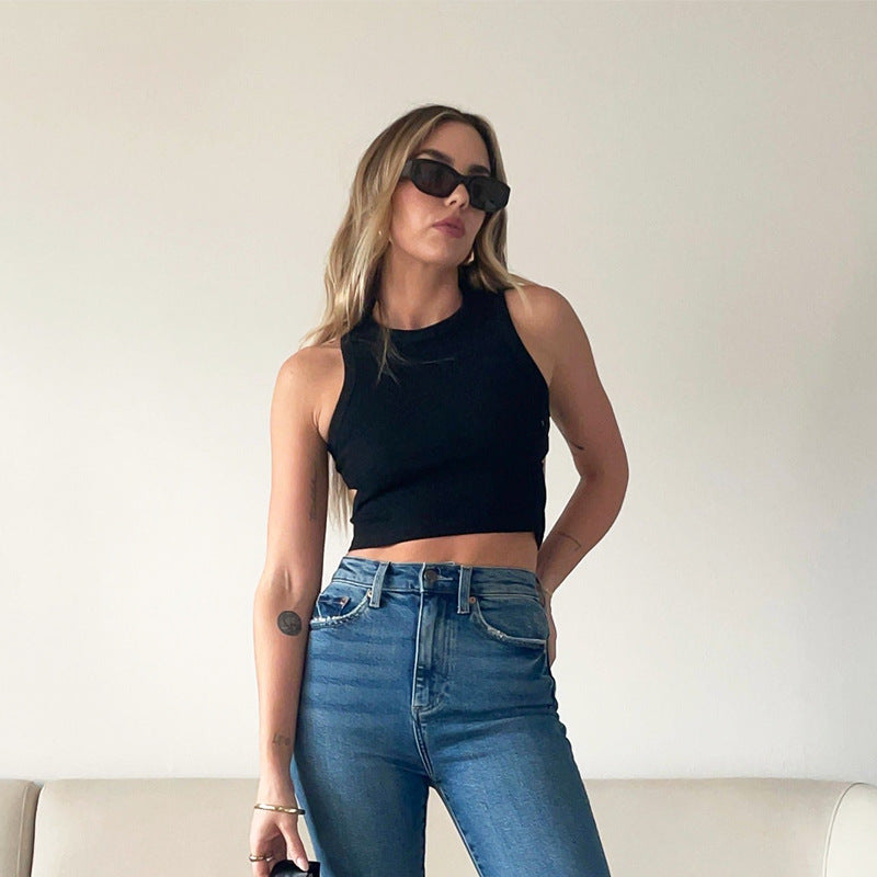 Fitted Cutout Cropped Vest Top with Front Hollow Detail for Women | noémi