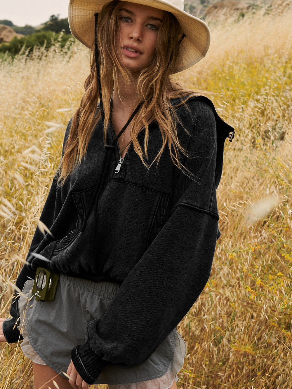 Womens Hooded Sweatshirt | Sports Hoodie with Zipper & Drawstring Long Sleeve Top | noémi