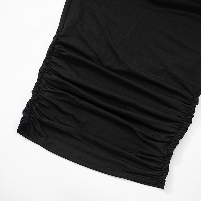 Mesh Puff Sleeve Pleated Bodycon Dress with Panel Stitching | noémi