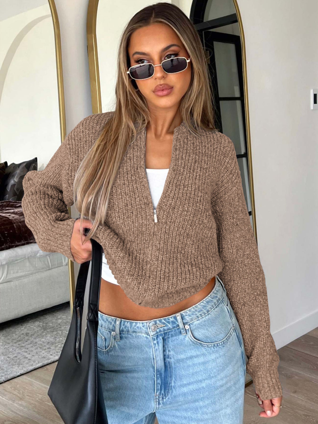 Womens Cozy Zip Up Knit Sweater | Long Sleeve Wool Blend Cardigan | noémi