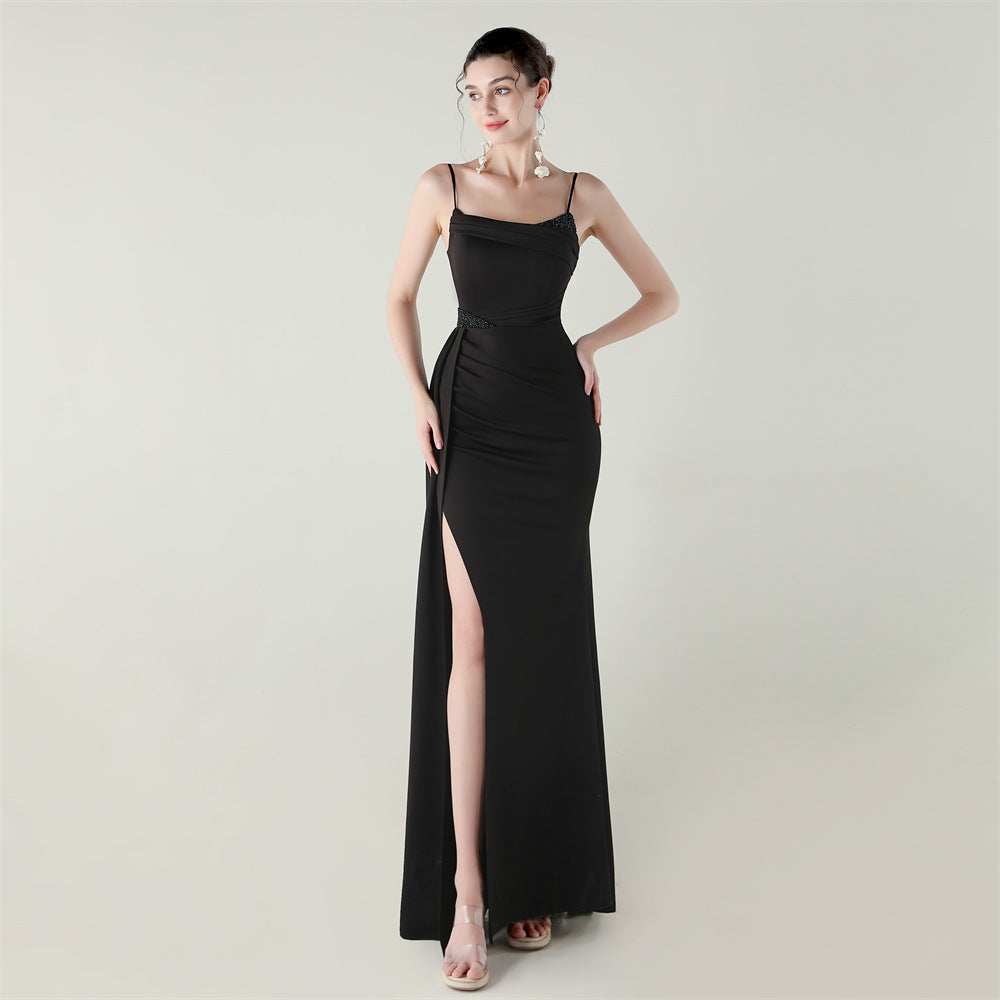 Satin Fishtail Dress | Beaded Bandeau with Slit | noémi