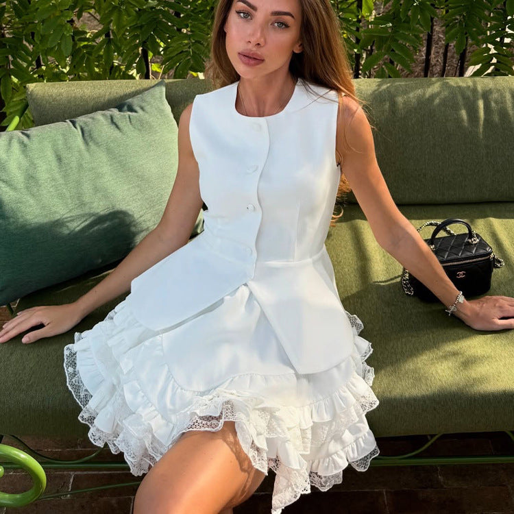 Womens Two Piece Set | Sleeveless Waistcoat & High Waist Bubble Skirt | noémi
