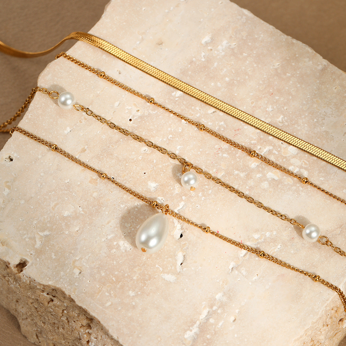 Multi Layer Gold Necklace with Water Drop Pearl | Tassel Pendant for Women | noémi