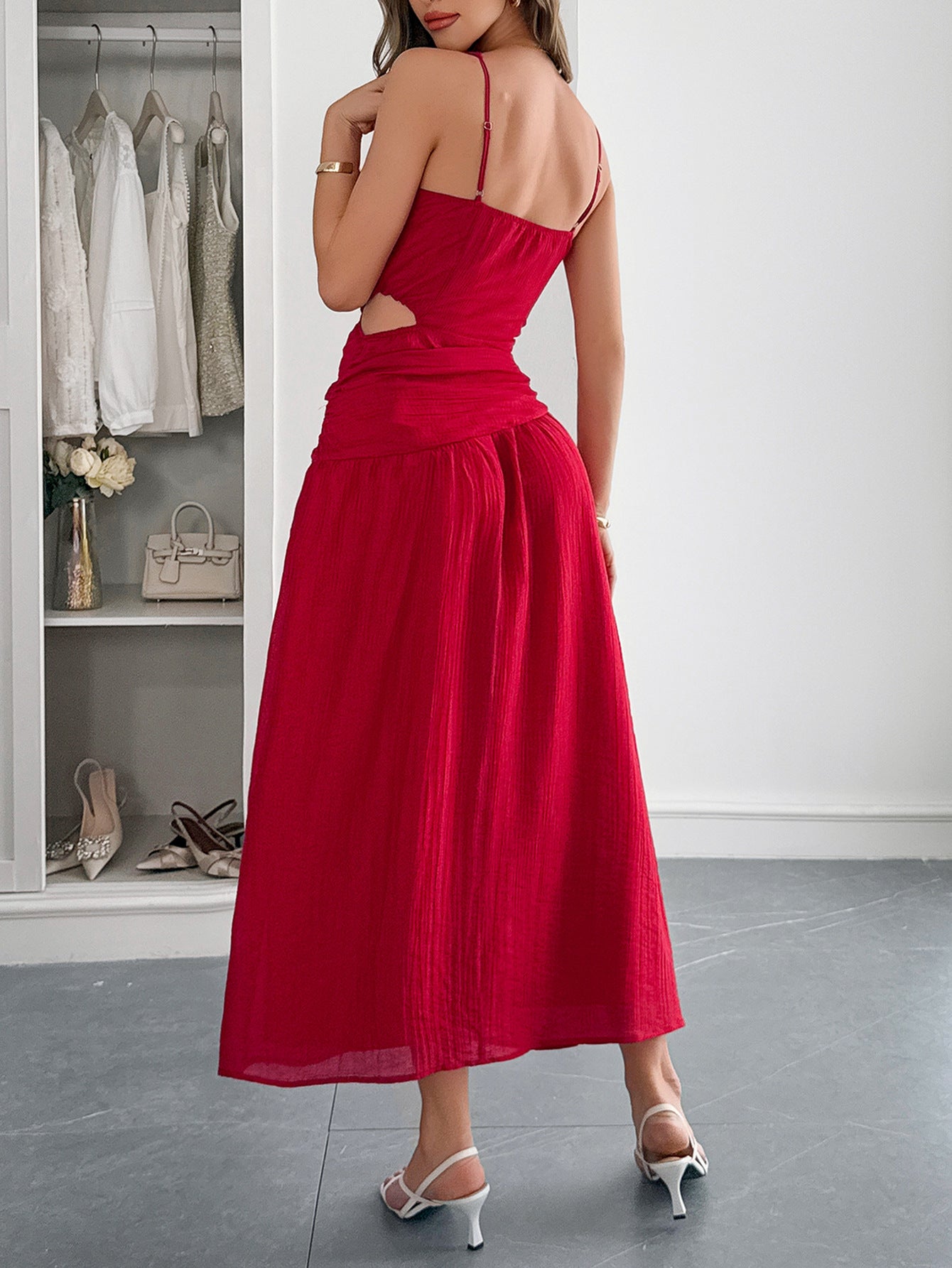 VNeck Maxi Dress | Sleeveless Ruched Waist Flowing Dress | noémi