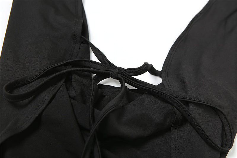 Tube Top & Halter Deep VNeck Backless Lace Up Jumpsuit Set | noémi