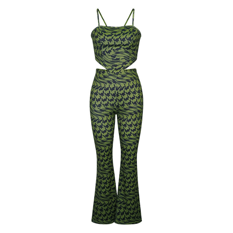 Green Two Piece Set | Sleeveless Vest Top Wide Leg Pants | noémi