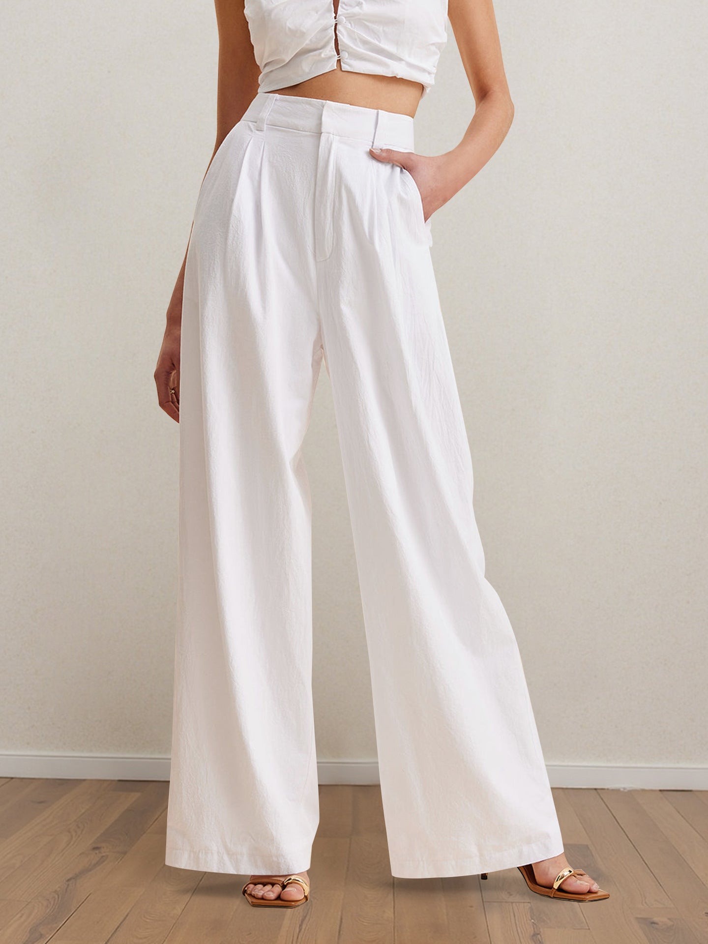 2 Piece White Tube Top & Trousers Set | Strapless Peplum Top | Wide Leg Pants | noémi