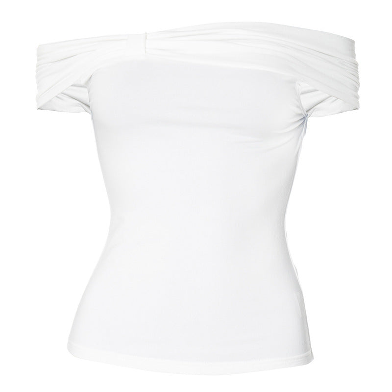 Off Shoulder Twist Front Top | Slim Fit Bardot Tee in Black or White | noémi
