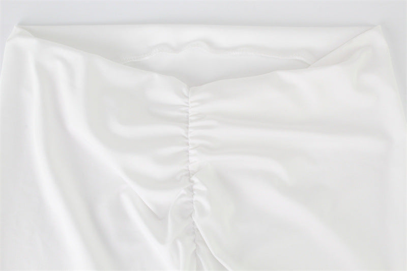 Womens White Two Piece Set | Halter Crop Top Low Waist Maxi Skirt V Neck | noémi