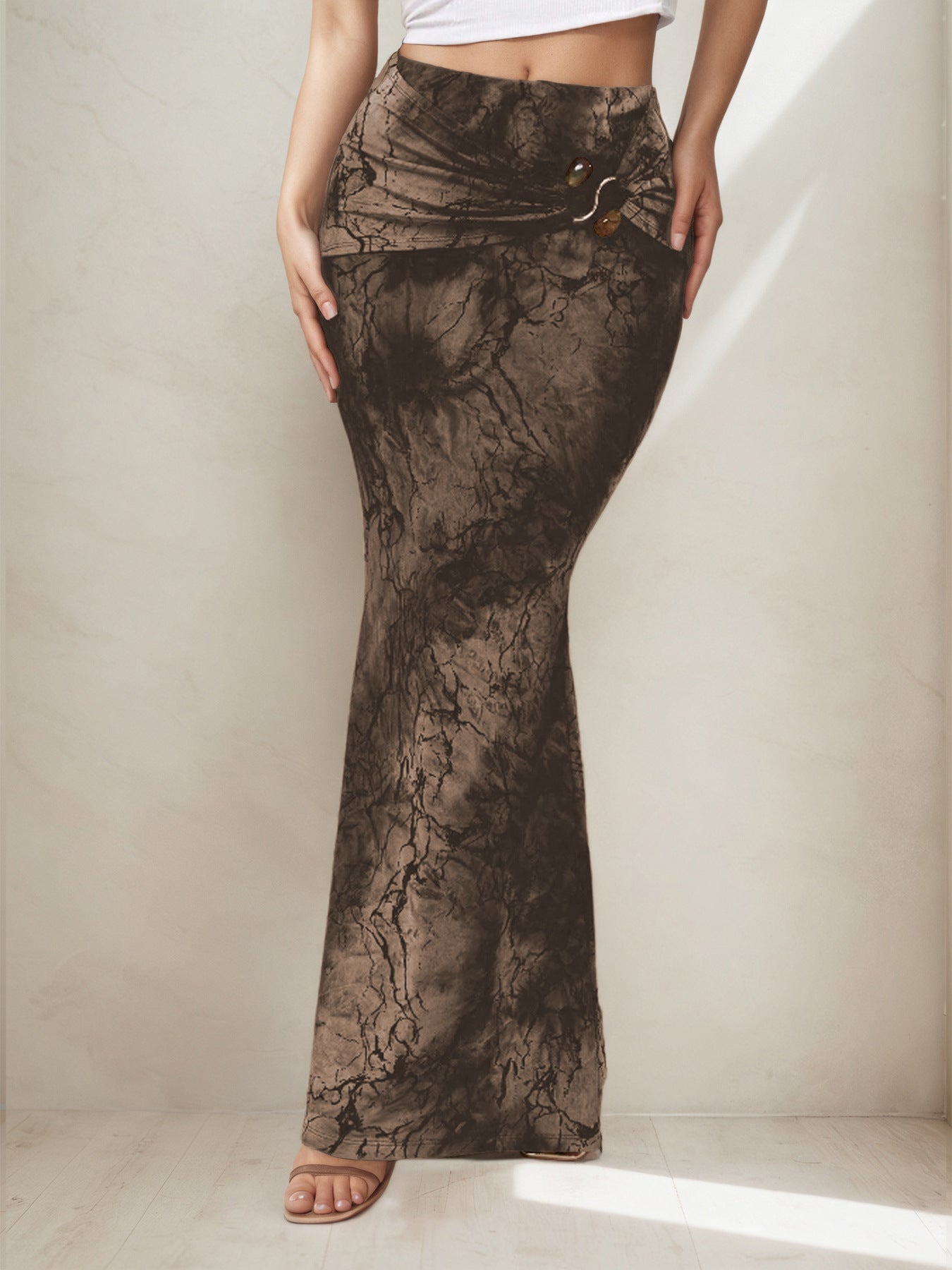 Retro Print Maxi Skirt | High Waist TieDye Sheath, Slim Fit | noémi