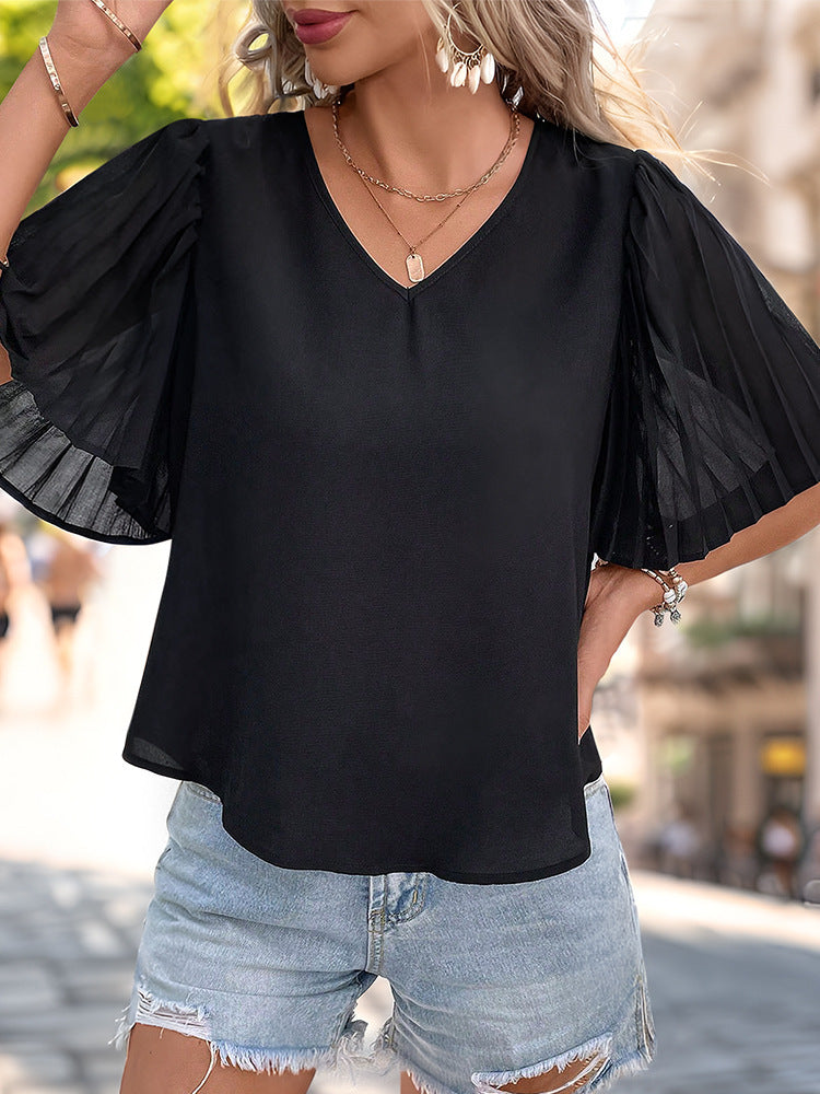 Pleated Short Sleeve Shirt Blouse | noémi
