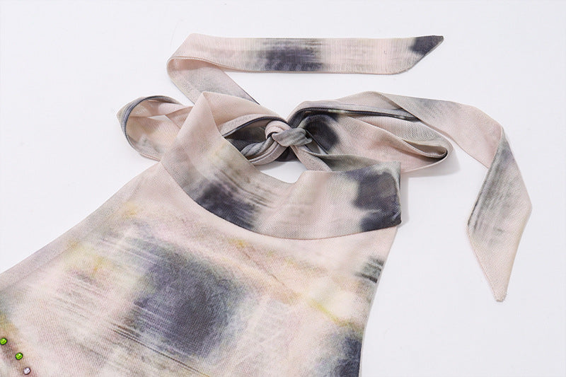 Halter Crop Top | Cutout Turtleneck Tank with Unique Print | noémi