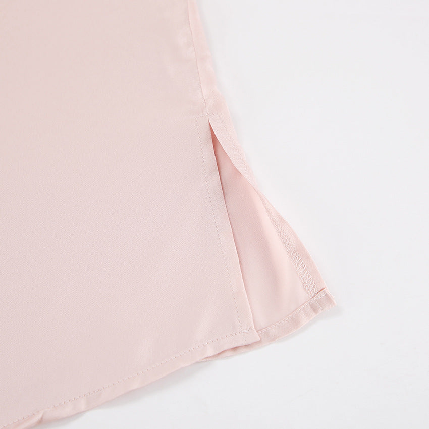 Satin Collar Strapless Long Sleeve Shirt | noémi