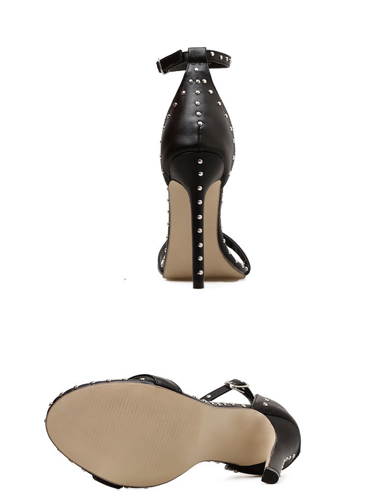 Rivet Strap Stiletto Heels | Black Sandals for Women | noémi
