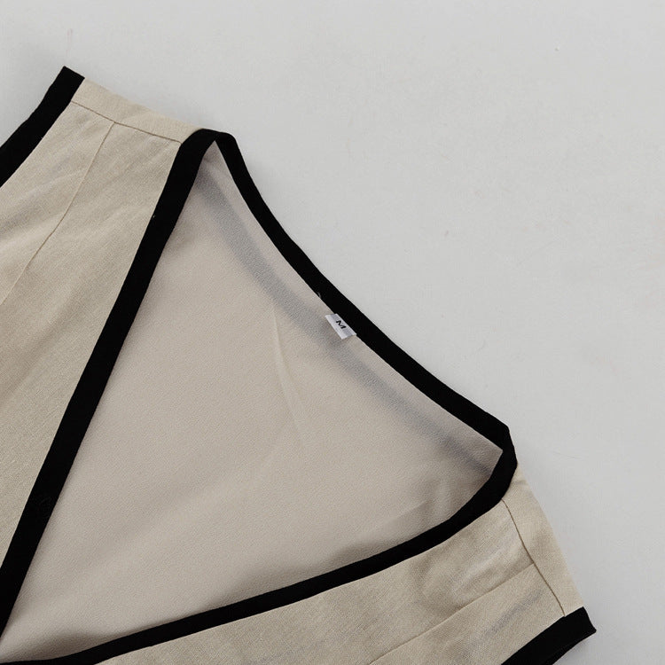 Cotton Two Piece Set for Women | Sleeveless Waistcoat High Waist Wide Leg Pants | noémi