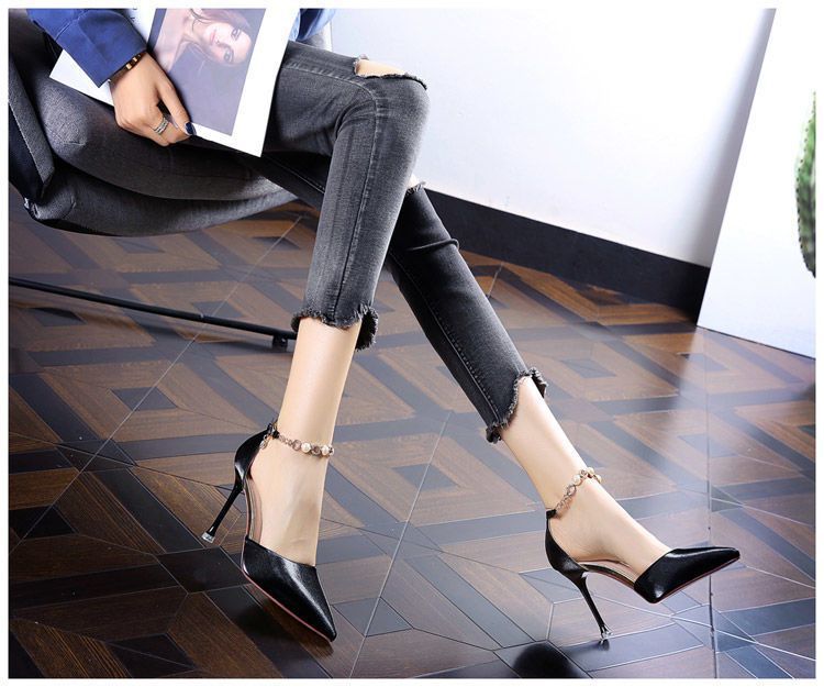 Stiletto Heels for Women | Glitter Pointed Toe Pumps with Ankle Strap | noémi