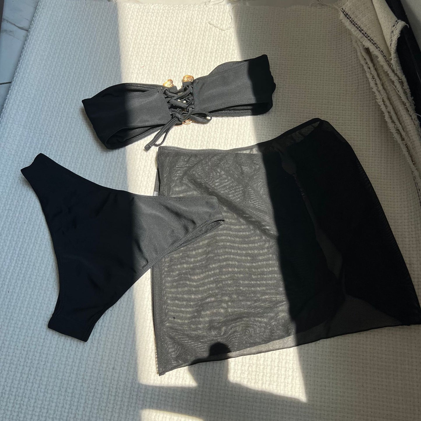 Womens Three Piece Mesh Bikini Set | Solid Color Tube Top Swimwear | noémi