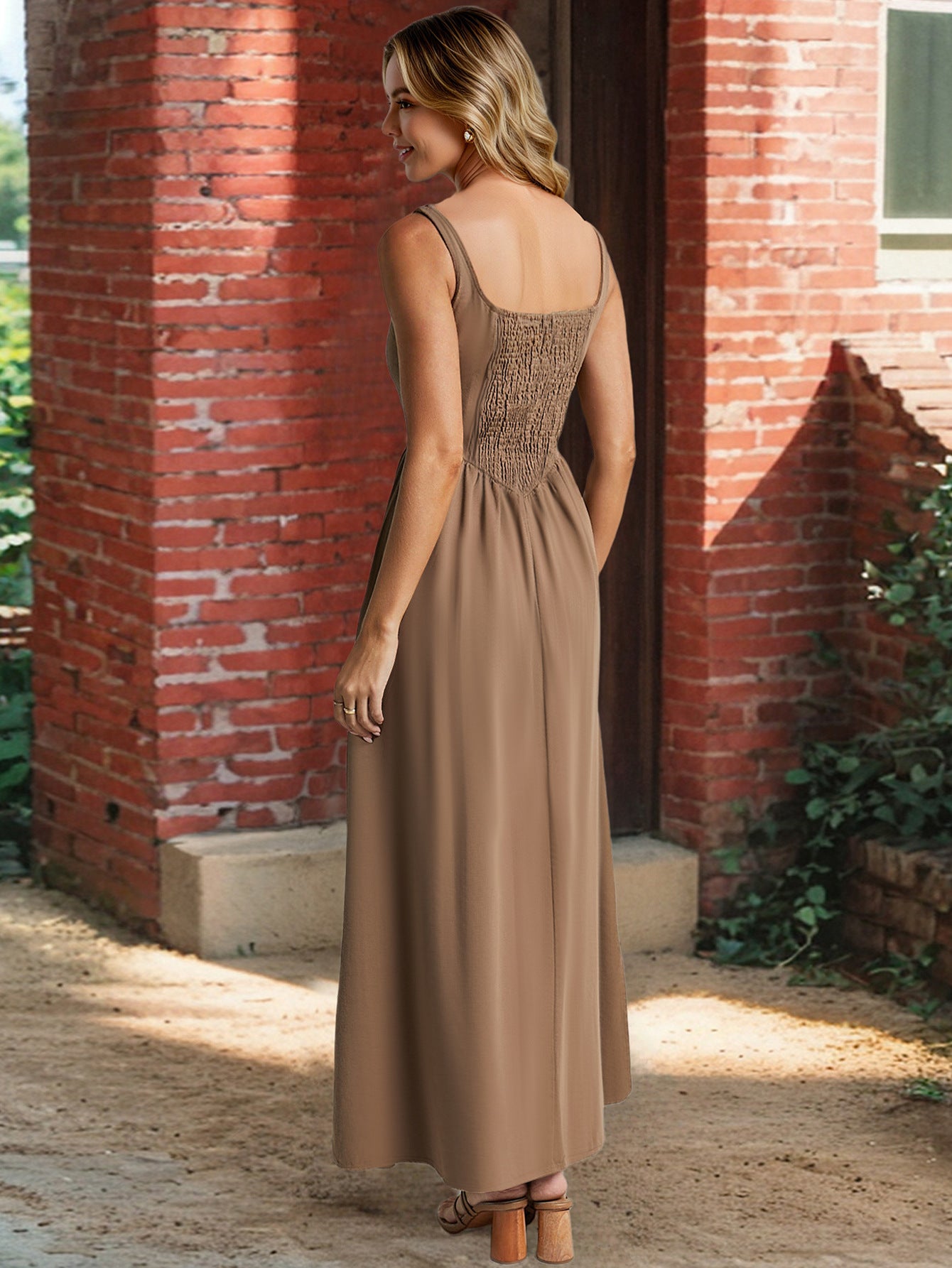 Solid Color Waist Fit Maxi Shift Dress For Women | noémi