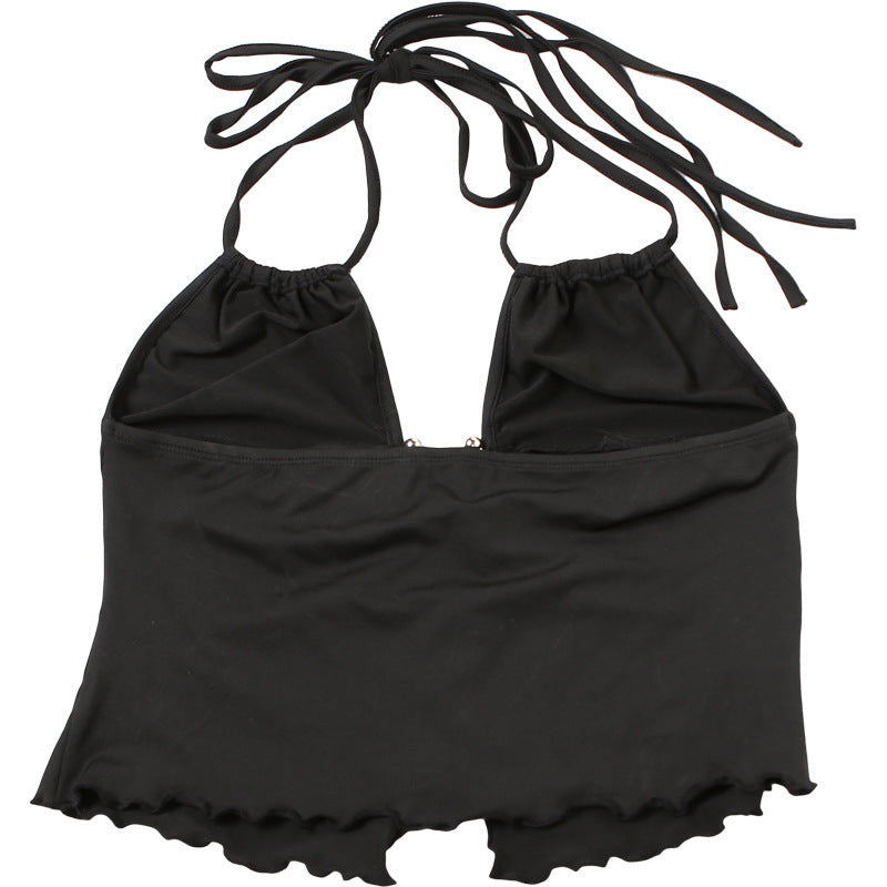 Summer Women's Cutout Halter Crop Top | Trendy Wooden Ring Detail Camisole | noémi