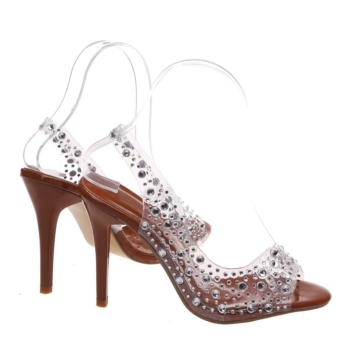 Womens Rhinestone Pointed Toe High Heels | Crystal Clear Stiletto Sandals | noémi