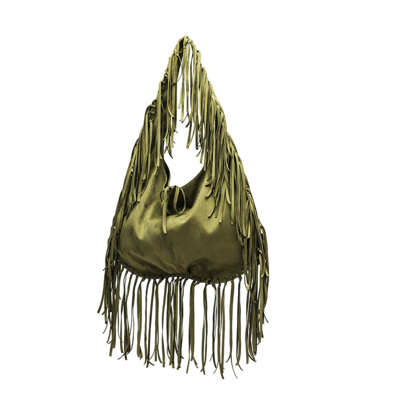 Light Brown Suede Tassel Crescent Tote – Large Capacity Dumpling Shoulder Bag | noémi